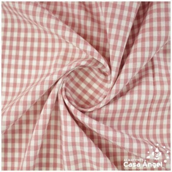 TELA DE ALGODÓN VICHY A CUADROS ROSA PALO SERIE GUINGA I 140cm