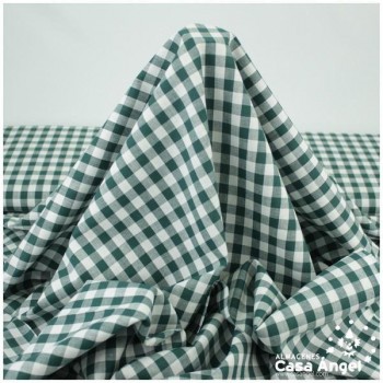 TELA DE ALGODÓN VICHY A CUADROS VERDE BOTELLA SERIE GUINGA II 140cm