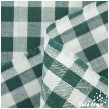 TELA DE ALGODÓN VICHY A CUADROS VERDE BOTELLA SERIE GUINGA II 140cm