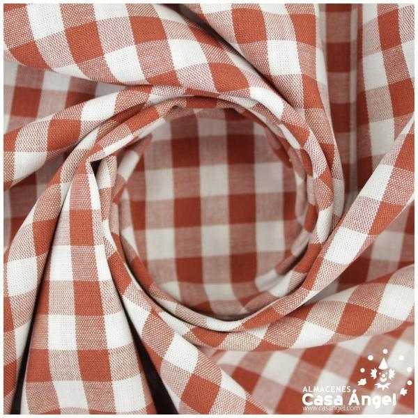 TELA DE ALGODÓN VICHY A CUADROS ROJO TEJA SERIE GUINGA II 140cm
