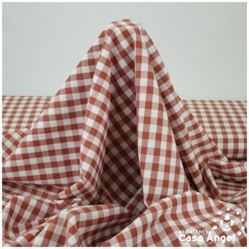 TELA DE ALGODÓN VICHY A CUADROS ROJO TEJA SERIE GUINGA II 140cm