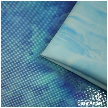 LYCRA DEGRADÉ DE TONOS CELESTE Y BRILLOS DE FOIL SERIE REKKA 150cm