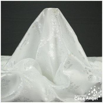 RASO BLANCO CON BROCADO DE FLORES SERIE LUSSARI 150cm