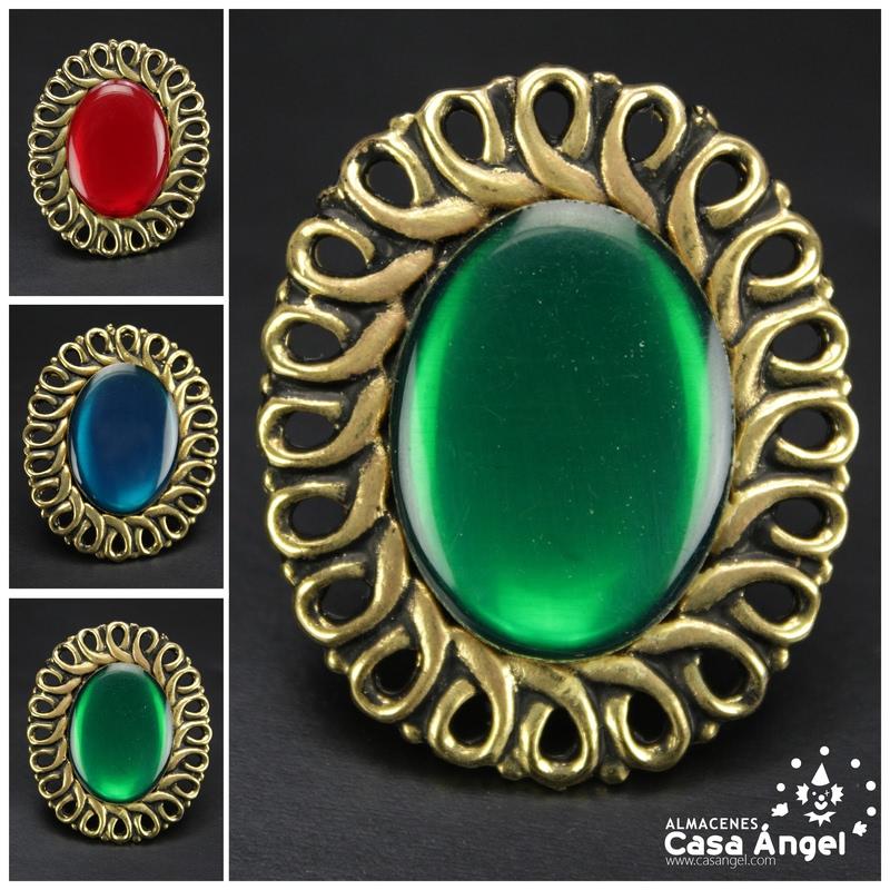 ANILLO METÁLICO AJUSTABLE CON PIEDRA ACRÍLICA 43X36mm