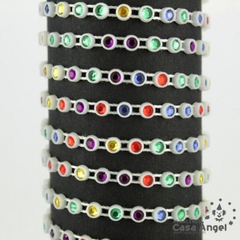 TIRA BRILLANTES STRASS MULTICOLOR SOPORTE PLÁSTICO 5mm