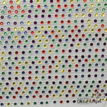 TIRA BRILLANTES STRASS MULTICOLOR SOPORTE PLÁSTICO 5mm