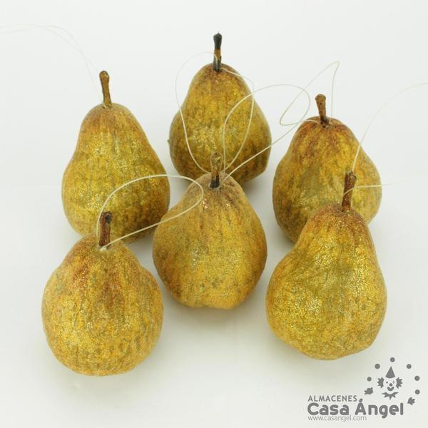 PERAS DORADAS DE BRILLANTINA PARA ÁRBOL DE NAVIDAD