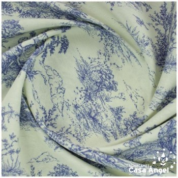 Loneta con ilustraciones Toile de Jouy Azules