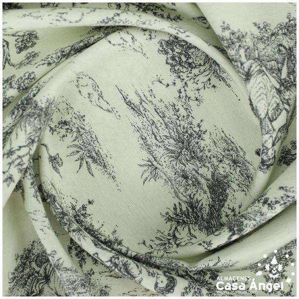 LONETA CON ILUSTRACIONES TOILE DE JOUY NEGRAS SERIE MARIE 280cm