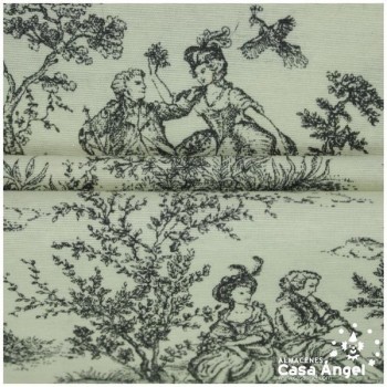 LONETA CON ILUSTRACIONES TOILE DE JOUY NEGRAS SERIE MARIE 280cm