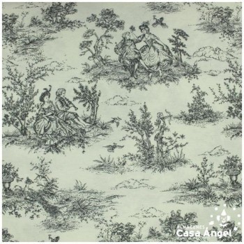 LONETA CON ILUSTRACIONES TOILE DE JOUY NEGRAS SERIE MARIE 280cm