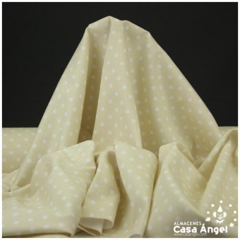 PIQUÉ CANUTILLO ESTAMPADO LUNARES BLANCOS FONDO BEIGE SERIE FERIAS 150cm