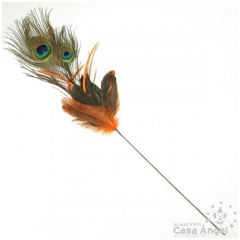 ADEREZO PLUMAS DE PAVO REAL Y PLUMAS NARANJAS DE COLA DE GALLO 60cm