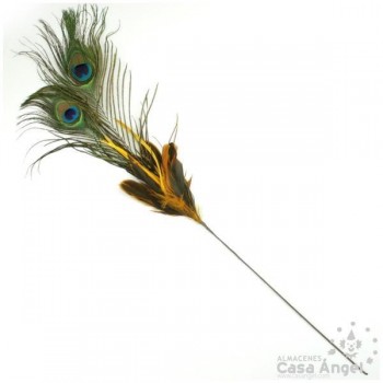 ADEREZO PLUMAS DE PAVO REAL Y PLUMAS OCRES DE COLA DE GALLO 60cm
