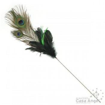 ADEREZO PLUMAS DE PAVO REAL Y PLUMAS NERGAS DE COLA DE GALLO 60cm