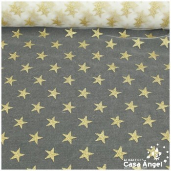 TUL BLANCO CON ESTRELLAS DE GLITTER DORADO 150cm
