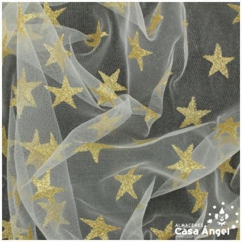 TUL BLANCO CON ESTRELLAS DE GLITTER DORADO 150cm