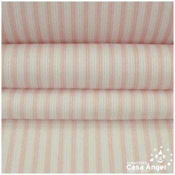 PIQUÉ CANUTILLO ESTAMPADO A RAYAS BLANCAS Y ROSA 150cm