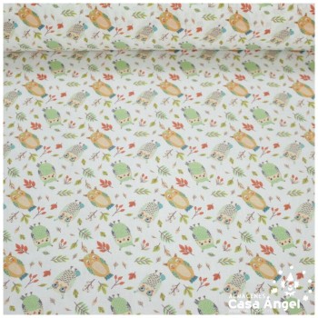 BATISTA ALGODÓN ESTAMPADA LECHUZAS FONDO CRUDO 150cm