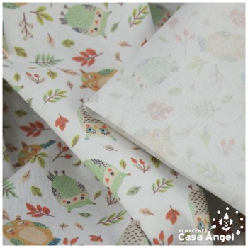 BATISTA ALGODÓN ESTAMPADA LECHUZAS FONDO CRUDO 150cm
