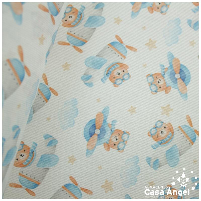 PIQUÉ BLANCO ALGODÓN ESTAMPADO OSITOS AVIADORES 150cm
