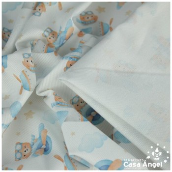 PIQUÉ BLANCO ALGODÓN ESTAMPADO OSITOS AVIADORES 150cm