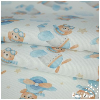 PIQUÉ BLANCO ALGODÓN ESTAMPADO OSITOS AVIADORES 150cm