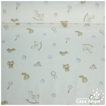 PIQUÉ BLANCO ALGODÓN 100% ESTAMPADO JUGUETES 150cm