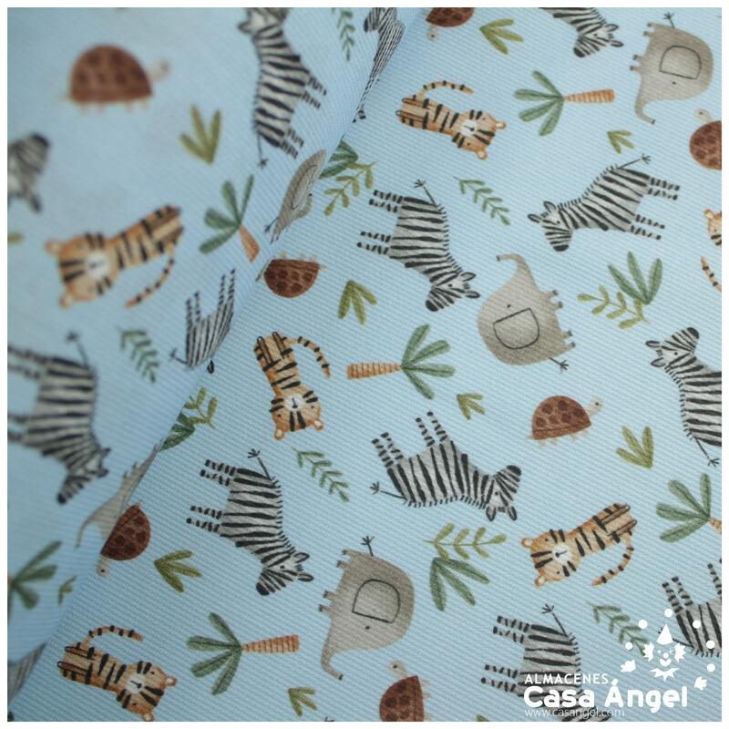 PIQUÉ CELESTE ESTAMPADO ANIMALITOS 100% ALGODÓN 150cm
