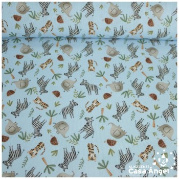 PIQUÉ CELESTE ESTAMPADO ANIMALITOS 100% ALGODÓN 150cm