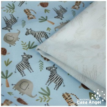 PIQUÉ CELESTE ESTAMPADO ANIMALITOS 100% ALGODÓN 150cm