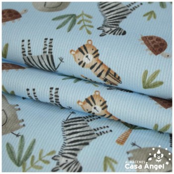 PIQUÉ CELESTE ESTAMPADO ANIMALITOS 100% ALGODÓN 150cm
