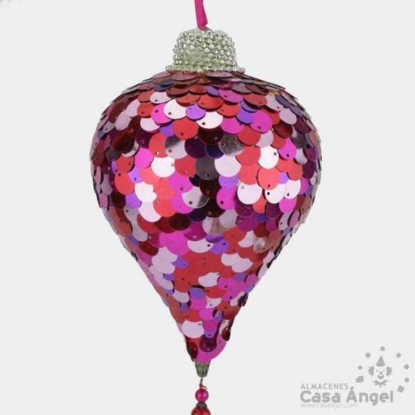 LÁGRIMA DE NAVIDAD CON LENTEJUELAS FUCSIA 12cm