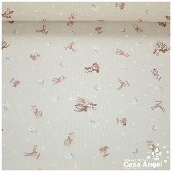 PIQUÉ DE ALGODÓN CON CERVATILLOS FONDO BEIGE 150cm