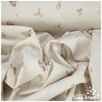 PIQUÉ DE ALGODÓN CON CERVATILLOS FONDO BEIGE 150cm