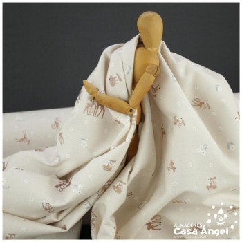 PIQUÉ DE ALGODÓN CON CERVATILLOS FONDO BEIGE 150cm