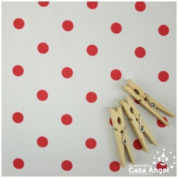 TELA STRECH PLANA DE LUNARES ROJOS SOBRE BLANCO SERIE TRILLA 150cm