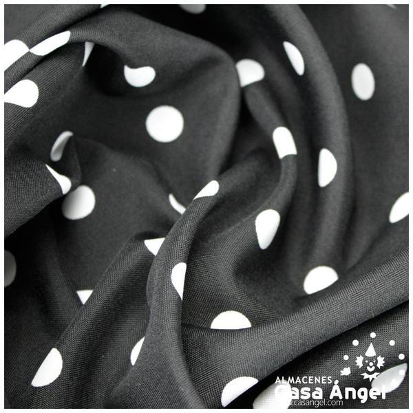 TELA STRETCH NEGRA CON LUNARES BLANCOS 150cm