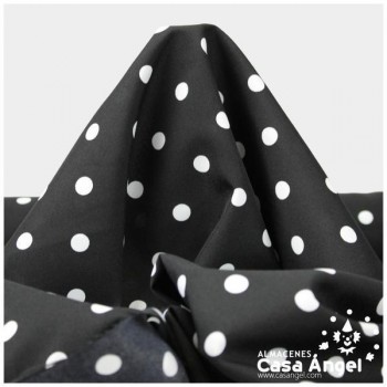 TELA STRETCH NEGRA CON LUNARES BLANCOS 150cm