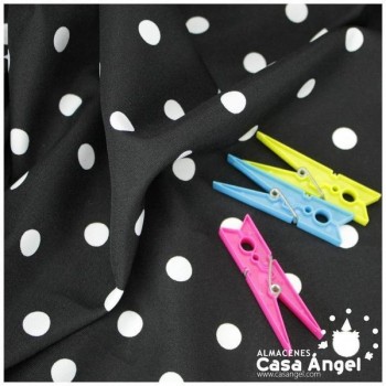 TELA STRETCH NEGRA CON LUNARES BLANCOS 150cm