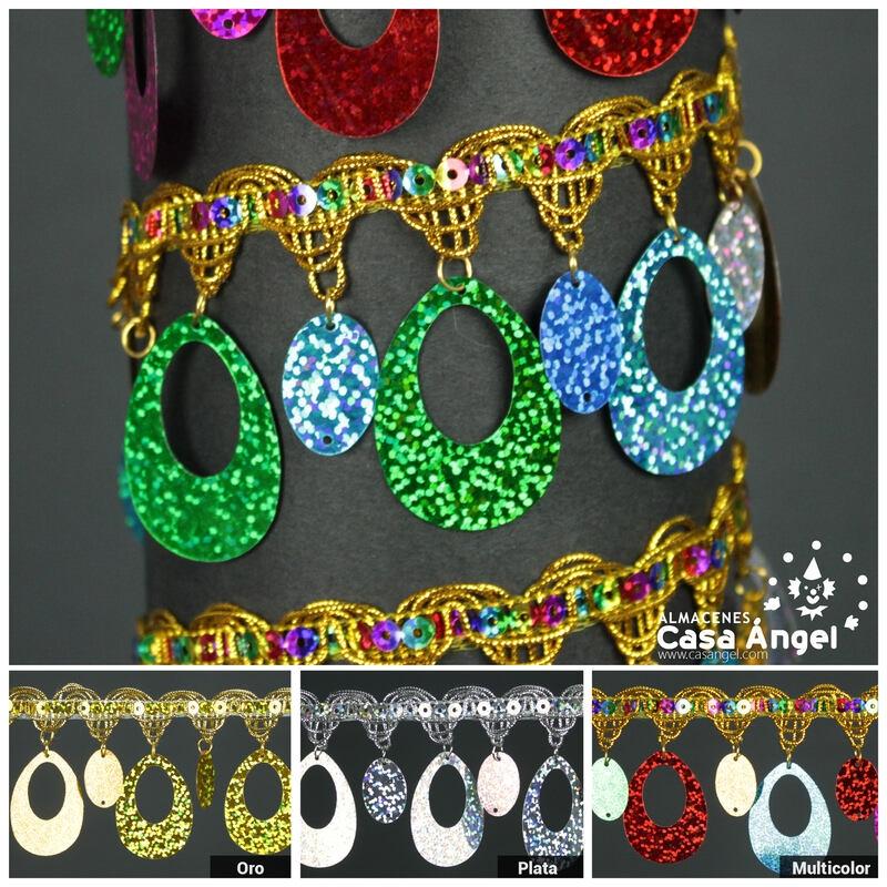 PASAMANERÍA LUREX Y LENTEJUELA CON FLECO COLGANTE TORNASOLADO 6cm
