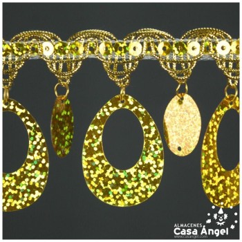 PASAMANERÍA LUREX Y LENTEJUELA CON FLECO COLGANTE TORNASOLADO 6cm