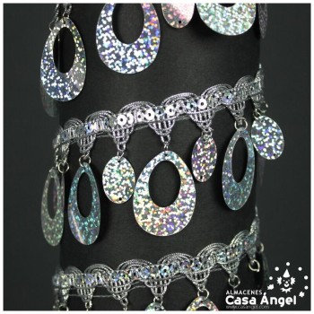 PASAMANERÍA LUREX Y LENTEJUELA CON FLECO COLGANTE TORNASOLADO 6cm