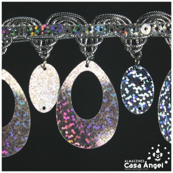 PASAMANERÍA LUREX Y LENTEJUELA CON FLECO COLGANTE TORNASOLADO 6cm