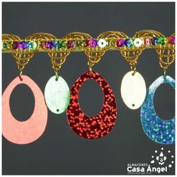 PASAMANERÍA LUREX Y LENTEJUELA CON FLECO COLGANTE TORNASOLADO 6cm