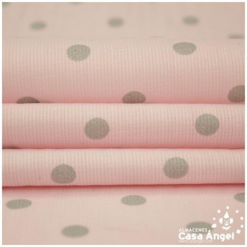 PIQUÉ LUNARES GRISES FONDO ROSA SERIE VELETA 160cm