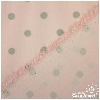 PIQUÉ LUNARES GRISES FONDO ROSA SERIE VELETA 160cm
