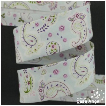 CINTA AL BIES ESTAMPADA CON MOTIVO CACHEMIR DE FONDO PASTEL 3cm