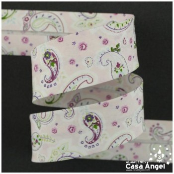 CINTA AL BIES ESTAMPADA CON MOTIVO CACHEMIR DE FONDO PASTEL 3cm