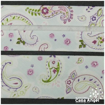 CINTA AL BIES ESTAMPADA CON MOTIVO CACHEMIR DE FONDO PASTEL 3cm